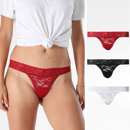 Guess - Set di 3 perizomi di pizzo da donna O5RG18-KC5L0 Nero Rosso Bianco