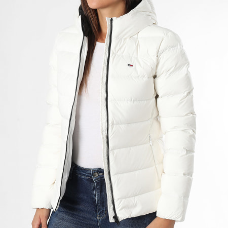 Tommy Jeans - Edredón con capucha y cremallera para mujer Print Down 1617 Blanco