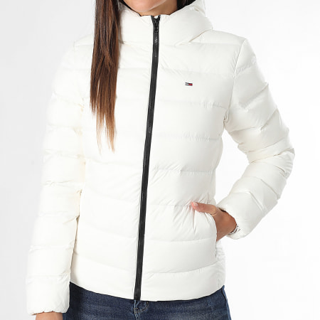 Tommy Jeans - Edredón con capucha y cremallera para mujer Print Down 1617 Blanco