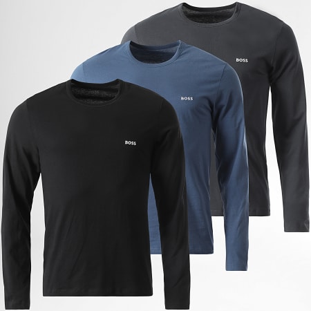 BOSS - Lot De 3 Tee Shirts Manches Longues 50492321 Noir Bleu Marine Gris Anthracite