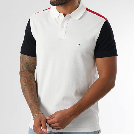 Tommy Hilfiger - Polo Manches Courtes Blocking 0291 Blanc Bleu Marine Rouge