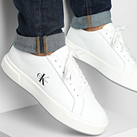 Calvin Klein - Cupsole Laceup Piel 1437 Blanco Brillante Negro Sneakers