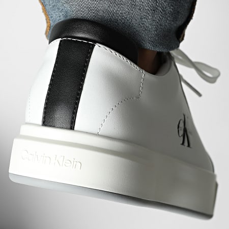 Calvin Klein - Cupsole Laceup Piel 1437 Blanco Brillante Negro Sneakers