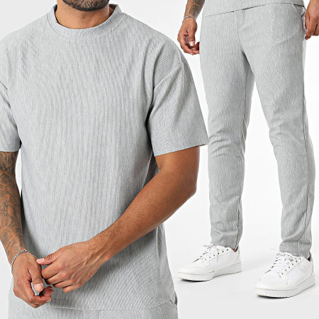 Frilivin - Ensemble Tee Shirt Oversize Large et Pantalon Texturé 169 Gris Chiné