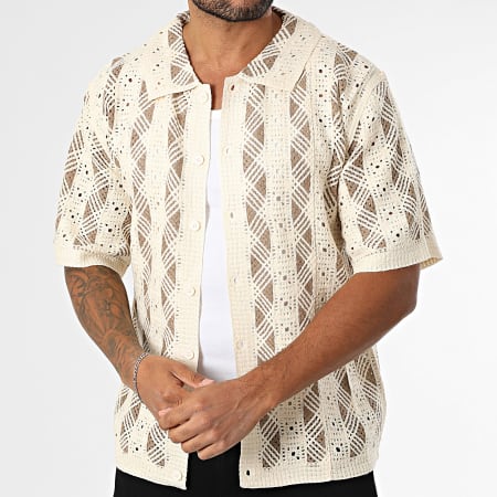 Frilivin - Chemise Manches Courtes Ajourée 300 Beige Clair Beige Foncé