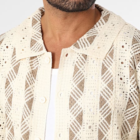 Frilivin - Chemise Manches Courtes Ajourée 300 Beige Clair Beige Foncé