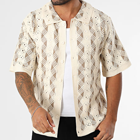 Frilivin - Chemise Manches Courtes Ajourée 300 Beige Clair Beige Foncé