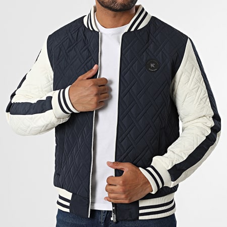 Kymaxx - Veste Teddy Bleu Marine Beige