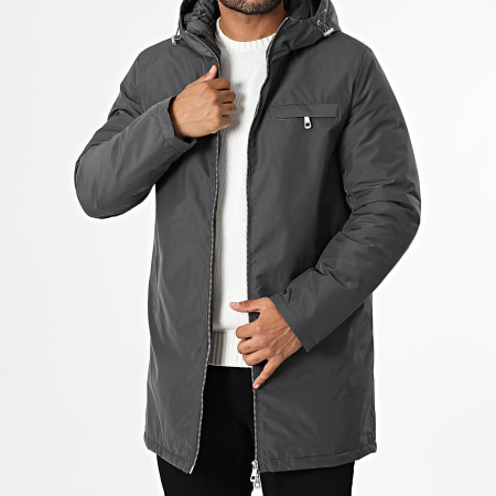 Kymaxx - Parka Capuche Zippée Gris Anthracite
