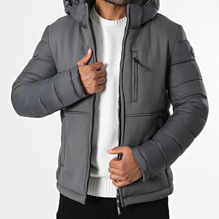 Kymaxx - Doudoune Capuche Zippée Unie Gris Anthracite