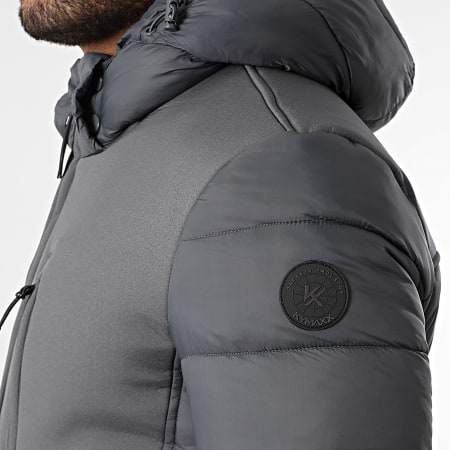 Kymaxx - Doudoune Capuche Zippée Unie Gris Anthracite