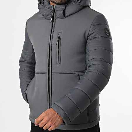 Kymaxx - Doudoune Capuche Zippée Unie Gris Anthracite