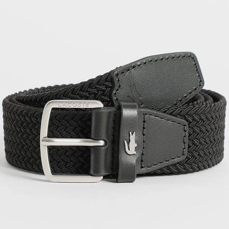 Lacoste - Cinturón Trenzado Con Logo Cocodrilo Metal Negro