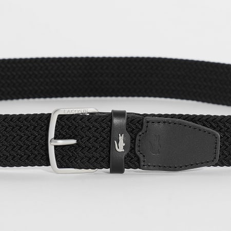 Lacoste - Cinturón Trenzado Con Logo Cocodrilo Metal Negro