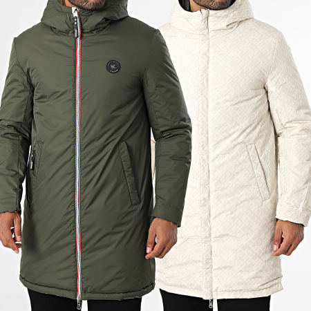 Kymaxx - Parka Réversible Capuche Zippé Vert Kaki Beige