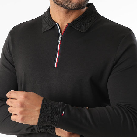 Tommy Hilfiger - Polo Manches Longues Col Zippé Interlock 0302 Noir