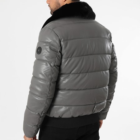 Kymaxx - Plumífero Simili Cuero Gris