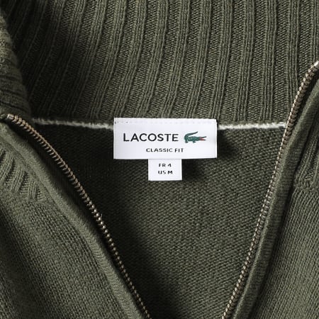Lacoste - Pull Col Zippé Classic Fit Logo Brodé Crocodile Vert Kaki