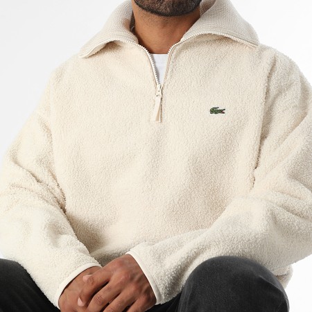 Lacoste Sudadera polar con logo bordado en cocodrilo beige claro