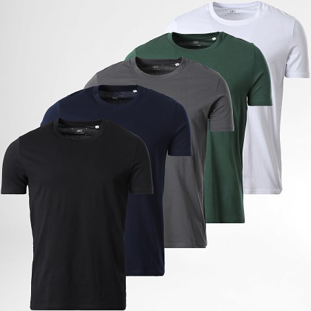 LBO - Lot De 5 Tee Shirts 170 Vert Bleu Marine Gris Anthracite Noir Blanc