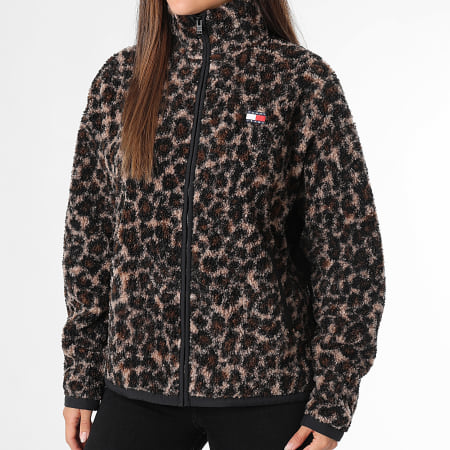 Tommy Jeans - Veste Sherpa Zippée Femme Through Badge Teddy 1596 Beige Marron Leopard