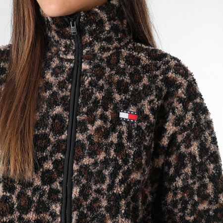 Tommy Jeans - Veste Sherpa Zippée Femme Through Badge Teddy 1596 Beige Marron Leopard