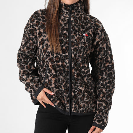 Tommy Jeans - Veste Sherpa Zippée Femme Through Badge Teddy 1596 Beige Marron Leopard