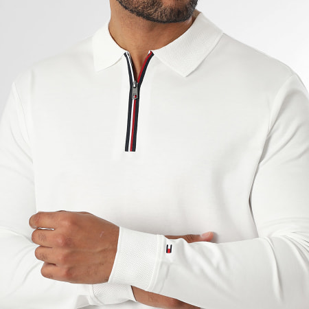 Tommy Hilfiger - Polo Manches Longues Col Zippé Interlock 0302 Blanc