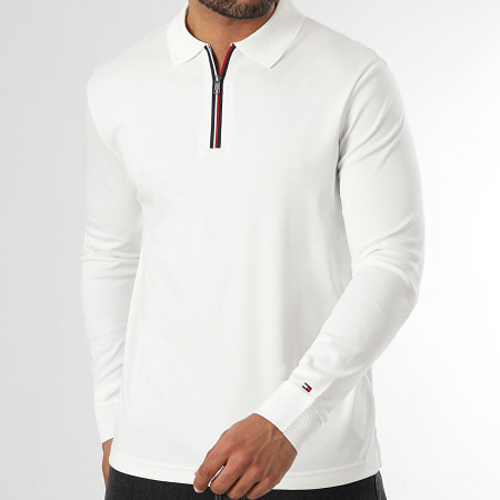 Tommy Hilfiger - Polo Manches Longues Col Zippé Interlock 0302 Blanc