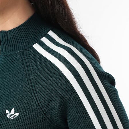 Adidas Originals - Veste Zippée En Mailles A Bandes Femme Slim Knit JY2599 Vert Bouteille