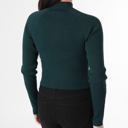 Adidas Originals - Veste Zippée En Mailles A Bandes Femme Slim Knit JY2599 Vert Bouteille