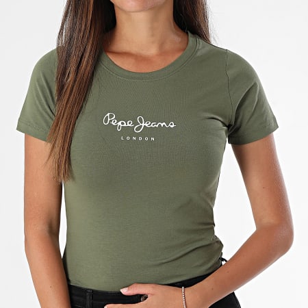 Pepe Jeans - Tee Shirt Slim Femme New Virginia PL505202 Vert Kaki