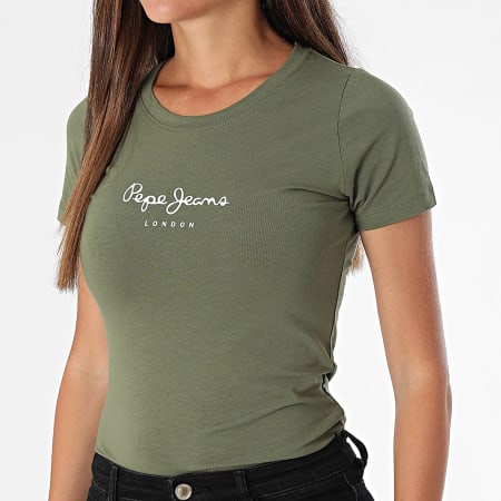 Pepe Jeans - Tee Shirt Slim Femme New Virginia PL505202 Vert Kaki