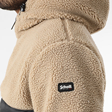 Schott NYC - Brighton Beige Black Sherpa Hooded Down Jacket