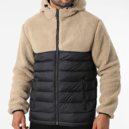Schott NYC - Brighton Beige Black Sherpa Hooded Down Jacket