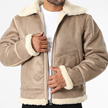Jack And Jones - Veste Simili Cuir Zippée Liverpool Aviator Beige
