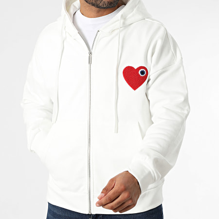 ADJ - Sweat Capuche Zippé Coeur Chic Blanc Rouge