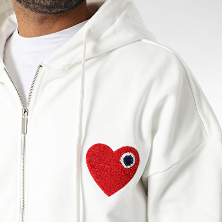 ADJ - Sweat Capuche Zippé Coeur Chic Blanc Rouge