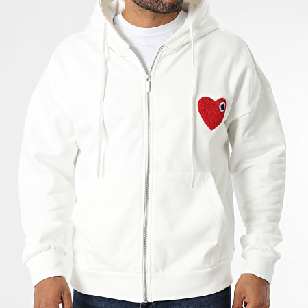 ADJ - Sweat Capuche Zippé Coeur Chic Blanc Rouge