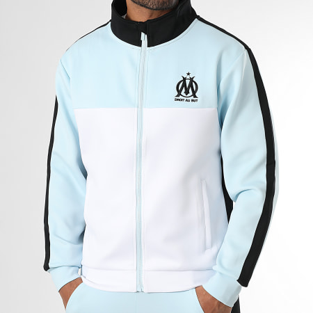 OM - Veste Zippée A Bandes Officielle Blanc Bleu Clair