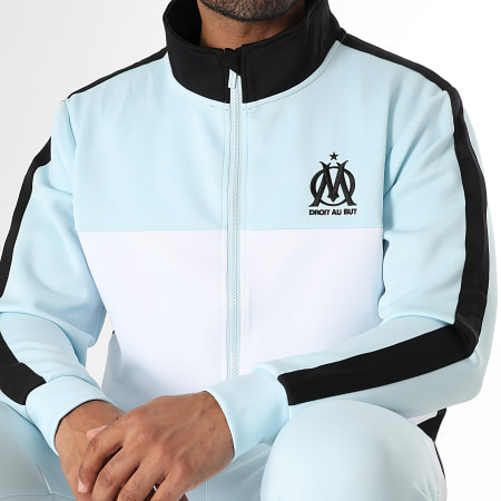 OM - Veste Zippée A Bandes Officielle Blanc Bleu Clair