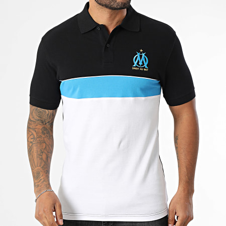 OM - Polo Manches Courtes Fan M25010C Blanc Noir Bleu Clair