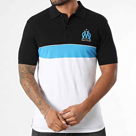 OM - Polo Manches Courtes Fan M25010C Blanc Noir Bleu Clair