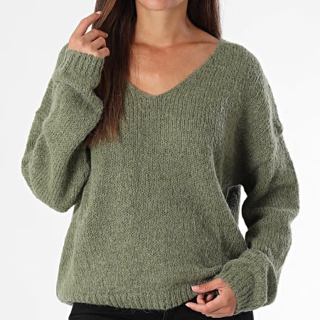 Teddy Smith - Pull Col V Femme Molly 31516590D Vert