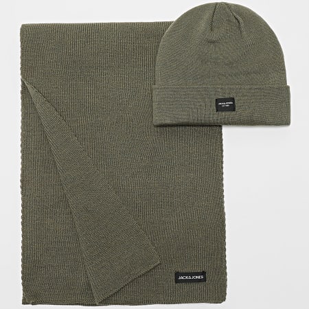 Jack And Jones - Lot Echarpe Et Bonnet Giftbox Vert Kaki
