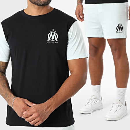 OM - M25068C Set maglietta e pantaloncini da jogging in nero e azzurro