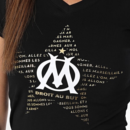 OM - Maglietta Etoile Logo Donna con scollo a V M25038C Nero Oro Bianco
