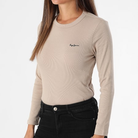 Pepe Jeans - Tee Shirt Manches Longues Femme Rib Betina PL5000025 Beige Foncé