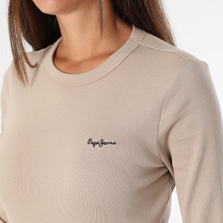 Pepe Jeans - Tee Shirt Manches Longues Femme Rib Betina PL5000025 Beige Foncé
