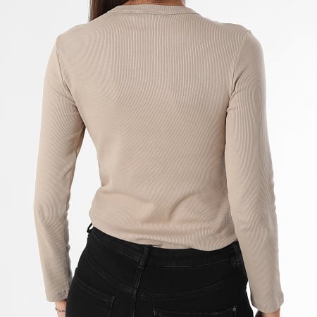 Pepe Jeans - Tee Shirt Manches Longues Femme Rib Betina PL5000025 Beige Foncé
